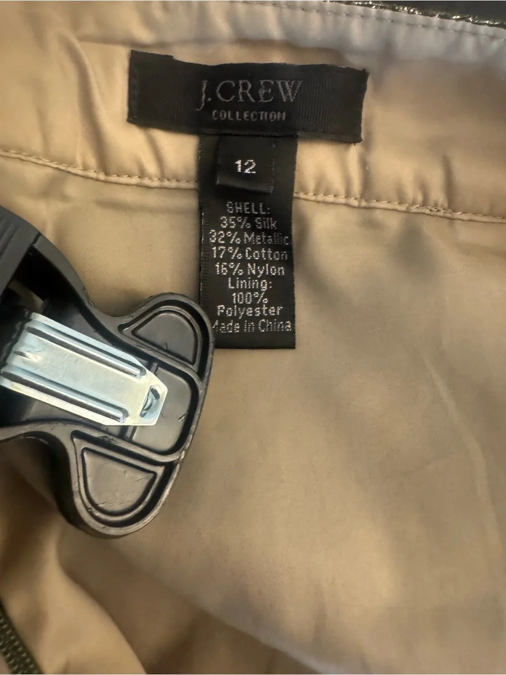 J Crew Silk Blend Metallic Brocade Pencil Skirt in Olive Sz 12